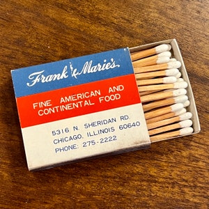 Vintage Chicago Matchbox - Vintage Restaurant Matches - Frank & Marie&#39;s Restaurant, Edgewater, Uptown, Chicago
