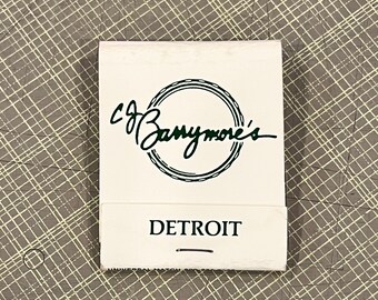 CJ BARRYMORE'S, DETROIT, Michigan - Vintage Michigan Matchbook - Vintage Restaurant, Bar Matches
