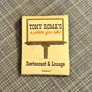 TONY ROMA&#39;S, Florida - Vintage Florida Matchbook - Vintage Restaurant Bar Matches - Place for Ribs