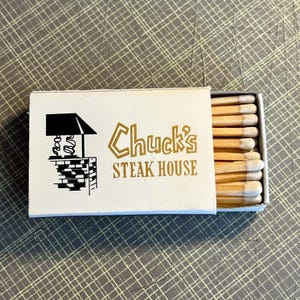 CHUCK&#39;S STEAK HOUSE Vintage Matchbox - Restaurant Matches - Antique Restaurant Memorabilia - Restaurant Matchbook