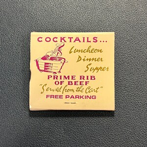 Vintage Chicago Matchbook - Vintage Restaurant Matches - The Cart, Cocktails, Prime Rib, Beef, Downtown Chicago