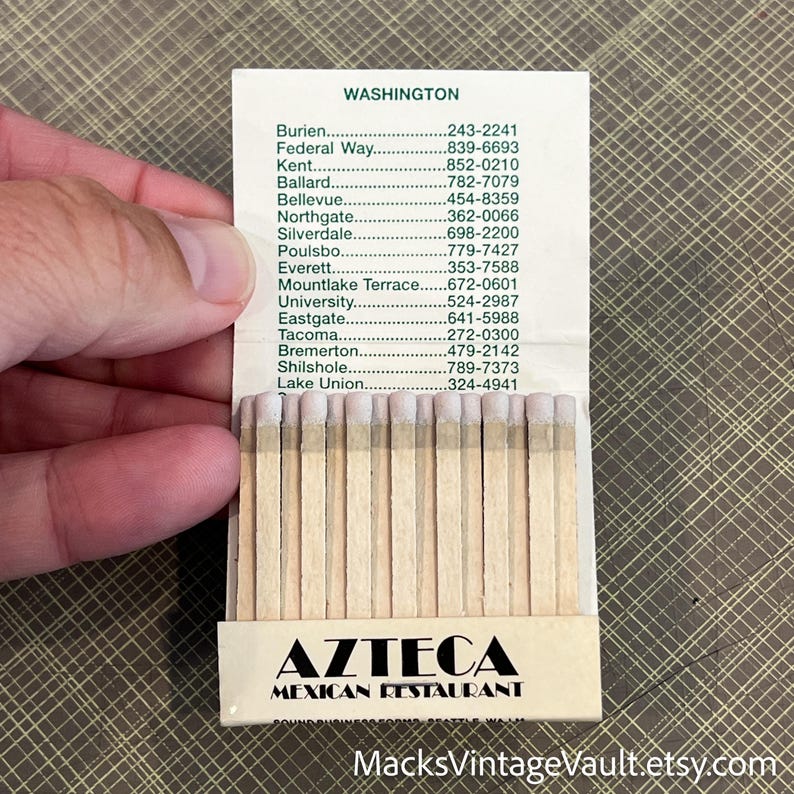 AZTECA MEXICAN RESTAURANT, Washington State - Vintage Matchbook ...