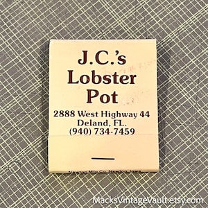 JC's LOBSTER POT, Deland, Florida - Vintage Florida Matchbook - Vintage Restaurant Bar Matches