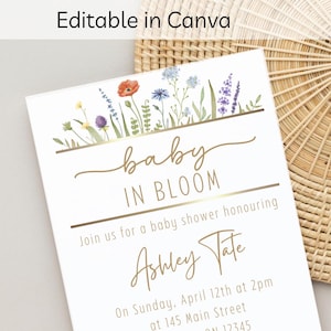 Druckbare einladen Bearbeitbare Vorlage Canva Baby Shower Digitale Vorlage Baby In Bloom Einladen Baby Sprinkle Einladung Idee DIY Invite Postkarte