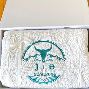 Western Wedding Gift Quilt Personalized Blanket Rustic Wedding Embroidered Gift Barn Wedding Monogrammed Gift Box Farm Wedding Day Blanket