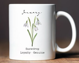 Personalized Birth Month Flower Mug Ceramic Floral Birthday Gift Name Birth Flower Coffee Mug Gift Mom Custom Mug Gift White Ceramic Floral