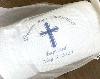 Personalized Baptism Quilt Christening Blanket Baby Dedication Quilt Keepsake Blanket Monogram Gift Baptism Blanket Custom Quilt Cross Baby