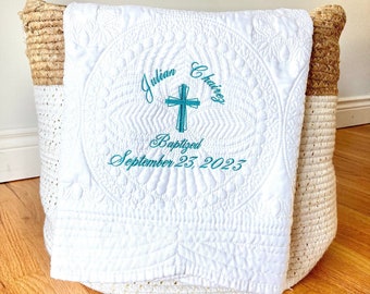 Baptism Blanket Personalized Baby Quilt Monogrammed Baby Christening Gift Baby Keepsake Blanket Baptismal Gift Dedication Ceremony Gift Baby