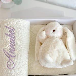 Personalized Baby Gift Set Blanket Gift Bunny Gift Baby Shower Present Name Gift Keepsake Quilt Embroidered Name Present New Baby Gift Box