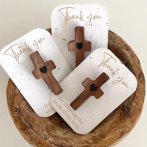 Câlin de poche croix cadeau baptême idée cadeau croix en bois cadeau de baptême carte de remerciement fleurs sauvages écologiques graines de papier cadeau croix de poche