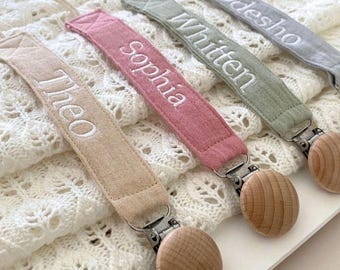 Personalized Pacifier Clip with Name Embroidered Strap Clasp Pacifier Secure on Baby Clothes Secure Pacifier Clip Holder Custom Soother Clip