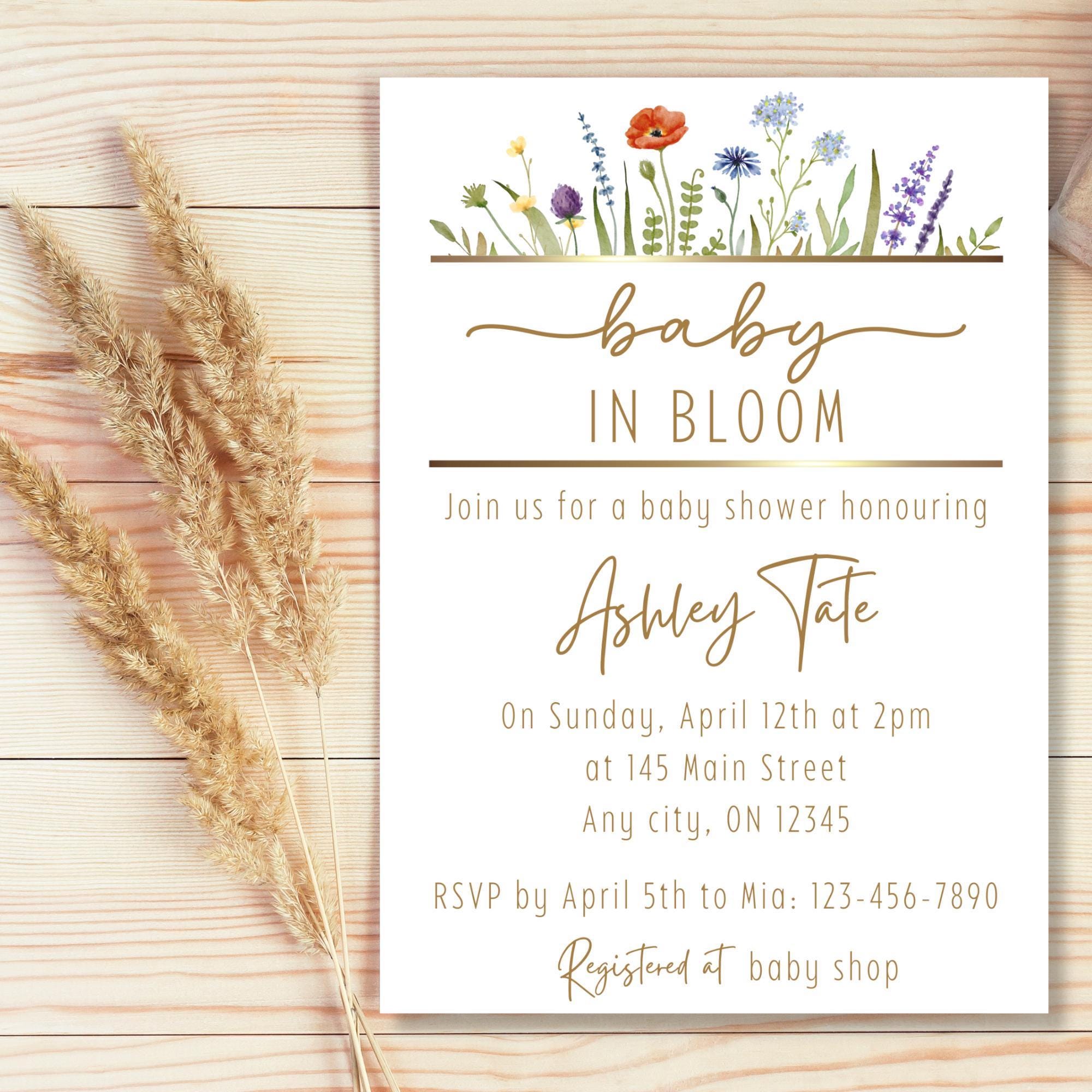 Editable Canva Template Baby Shower Invitation Wildflower Theme ...