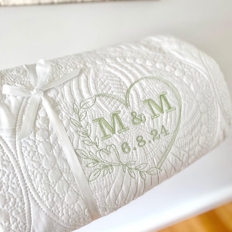 Wedding Blanket Newlywed Gift Couple Just Married Gift Monogrammed Gift Initial Date Gift Newly Married Couple Quilt Embroidered Keepsake