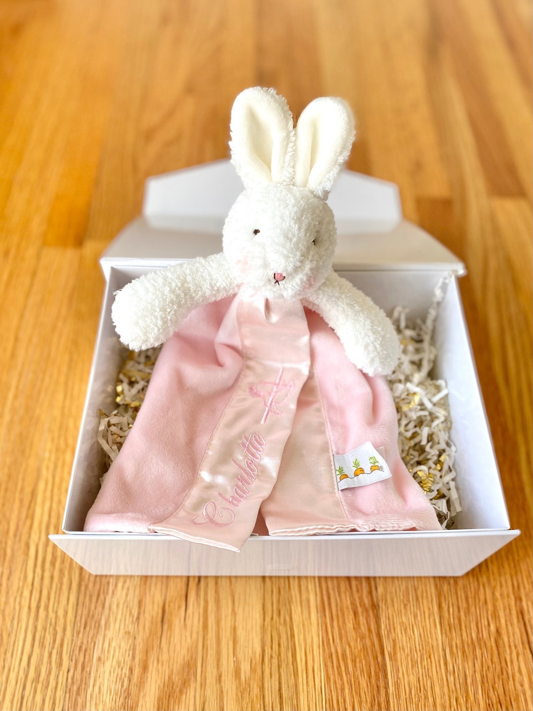 Pink Bunny Gift Girl Christening Present Name Custom Baby Gift Lovey ...