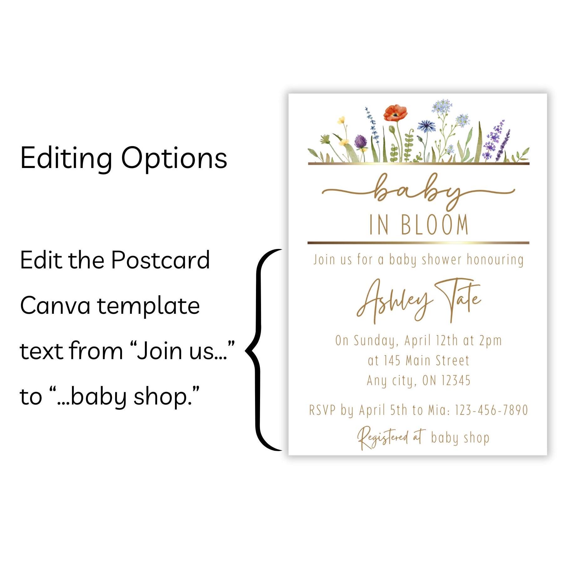Editable Canva Template Baby Shower Invitation Wildflower Theme ...
