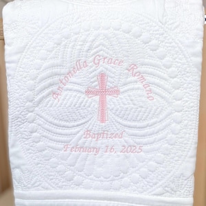 Baptismal Quilt Gift Personalized Christening Blanket Baby Dedication Quilt Baptismal Keepsake Monogram Baptism Blanket Custom Quilt Cross