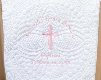 Baptismal Quilt Gift Personalized Christening Blanket Baby Dedication Quilt Baptismal Keepsake Monogram Baptism Blanket Custom Quilt Cross
