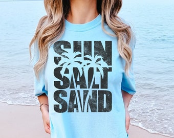 Camiseta Sun Salt Sand: Camiseta playera de colores cómodos para vacaciones en la playa