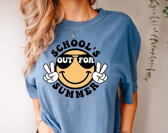 Camiseta de verano con cara sonriente retro: Último día de clases para el profesor
