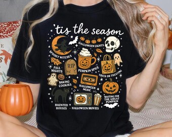 Camiseta gráfica retro de Halloween, camiseta de bruja calabaza para mujer