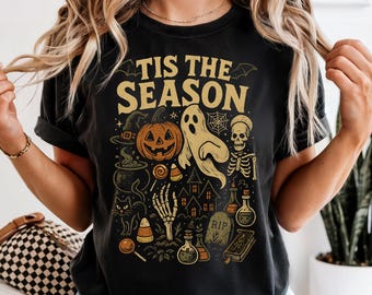 Camiseta gráfica vintage de Halloween: camiseta retro de calabaza fantasma