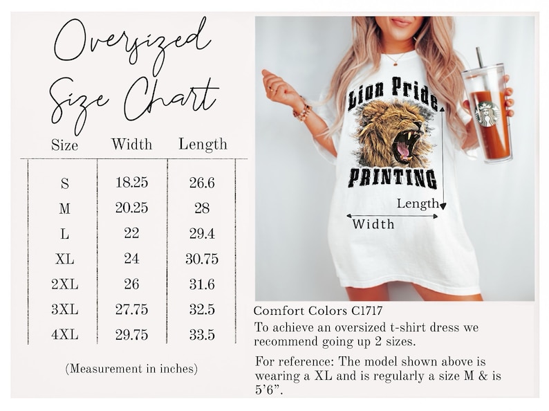 Puede incluir: Tabla de tallas de camiseta de gran tama&ntilde;o con medidas en pulgadas. La tabla muestra el ancho y la longitud de la camiseta en las tallas S a 4XL. La tabla est&aacute; etiquetada como "Oversized Size Chart".