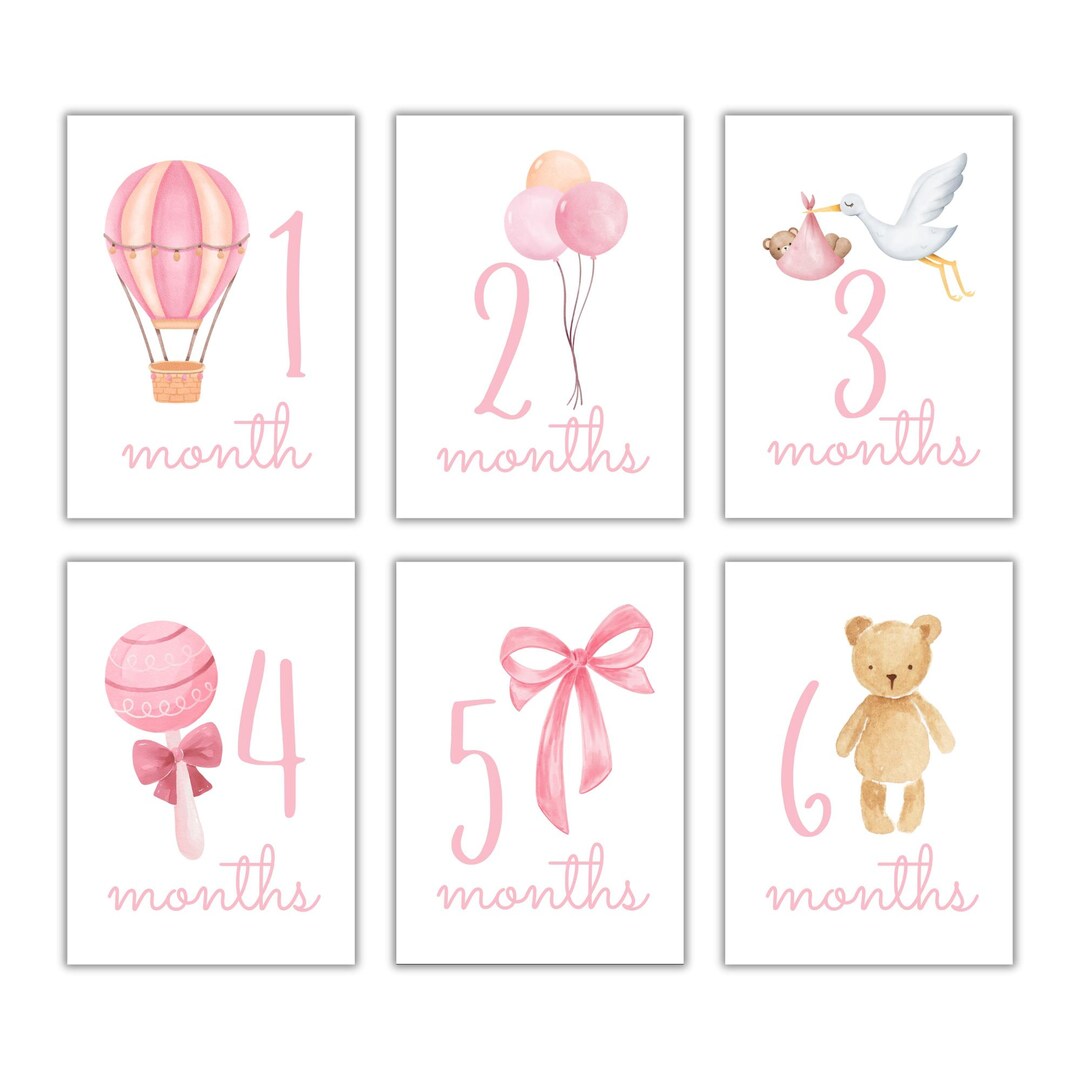 Baby Girl Monthly Milestone Cards | Printable Watercolor First Year ...