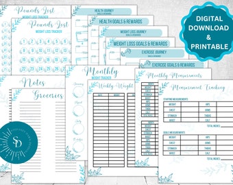 Printable Digital Weight Loss Tracker Bundle, Health Fitness Exercise ...