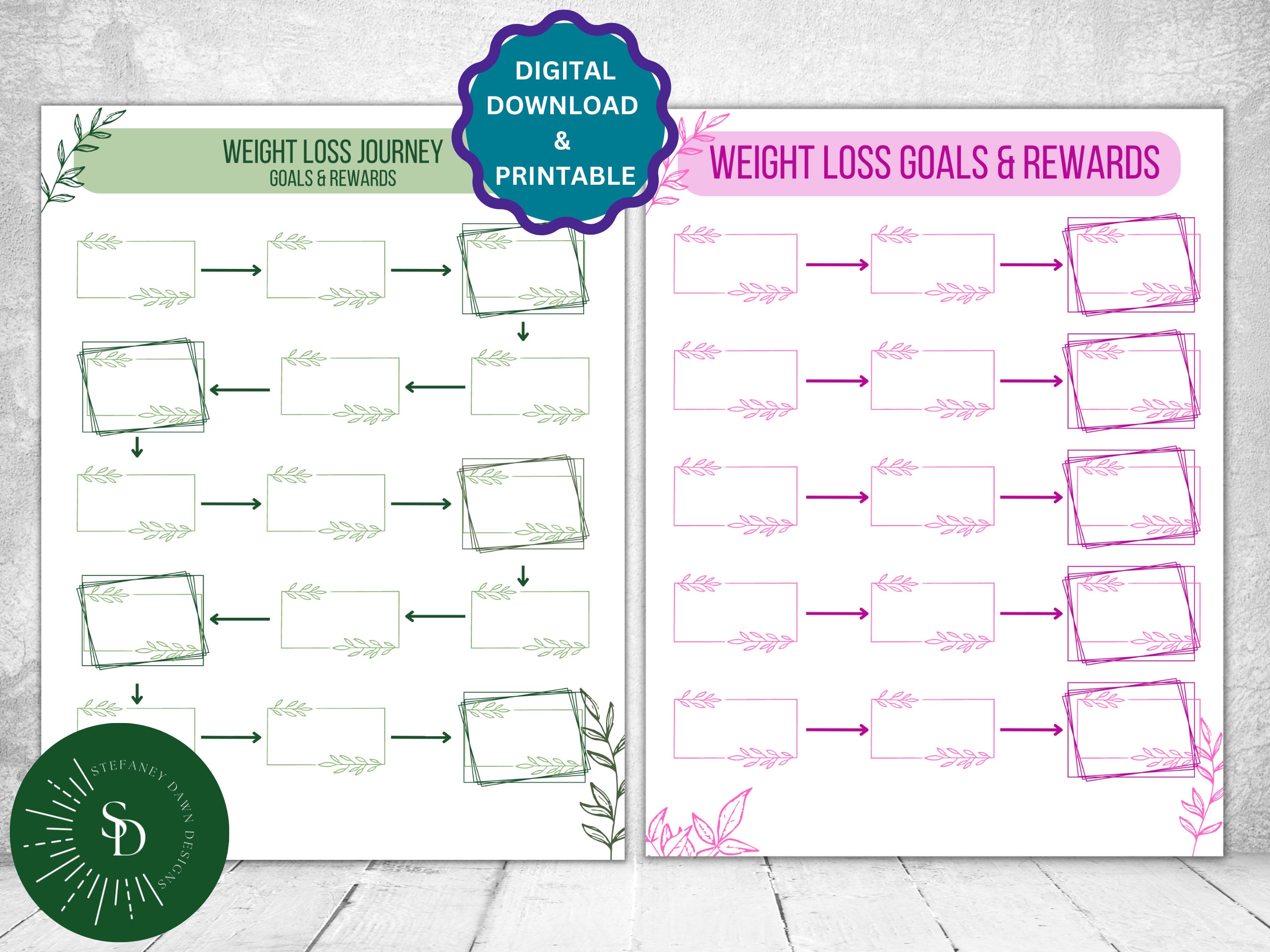 Printable Digital Weight Loss Tracker Bundle, Health Fitness Exercise ...