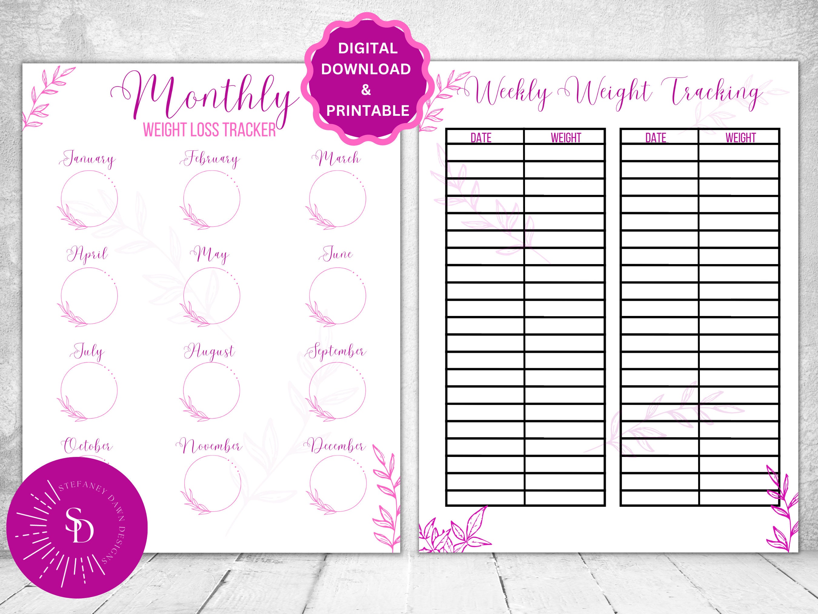 Printable Digital Weight Loss Tracker Bundle, Health Fitness Exercise ...