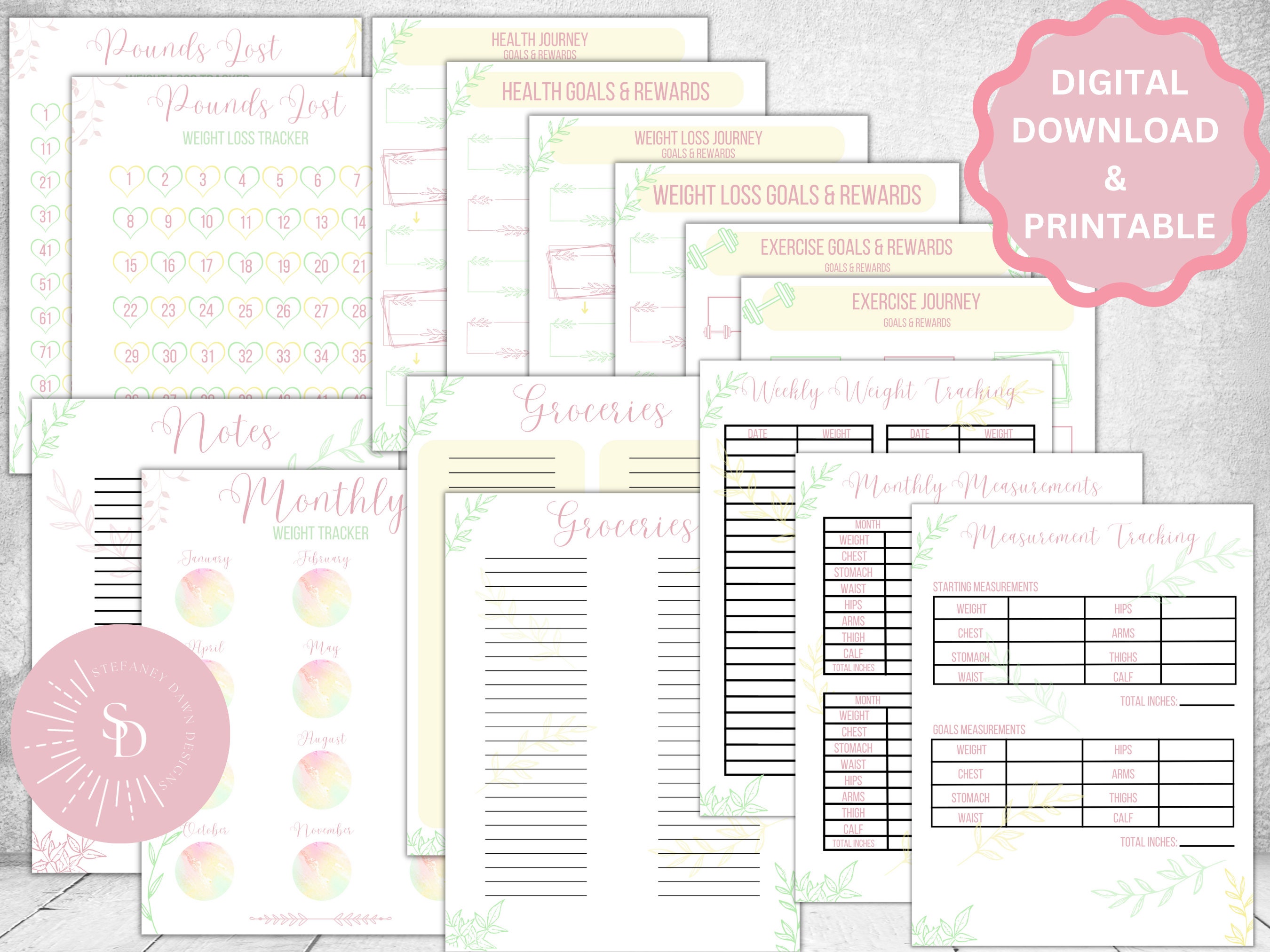 Printable Digital Weight Loss Tracker Bundle, Health Fitness Exercise ...