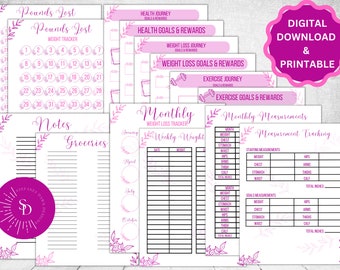 Printable Digital Weight Loss Tracker Bundle, Health Fitness Exercise ...