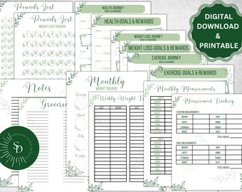 Printable Digital Weight Loss Tracker Bundle, Health Fitness Exercise ...