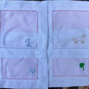 Custom Embroidered Cocktail Napkins – Set of 4 | Personalized Linen Napkins with Monogram or Icon | Hostess Gift, Housewarming, Wedding Fav