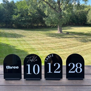 Arched Table Numbers, Wedding Table Numbers, Acrylic Table Numbers, Custom Table Numbers, Table Numbers with Stands, Double-Sided