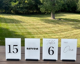 Table Numbers, Wedding Table Numbers, Acrylic Table Numbers, Custom Table Numbers, Table Numbers with Stands, Double-Sided Table Numbers