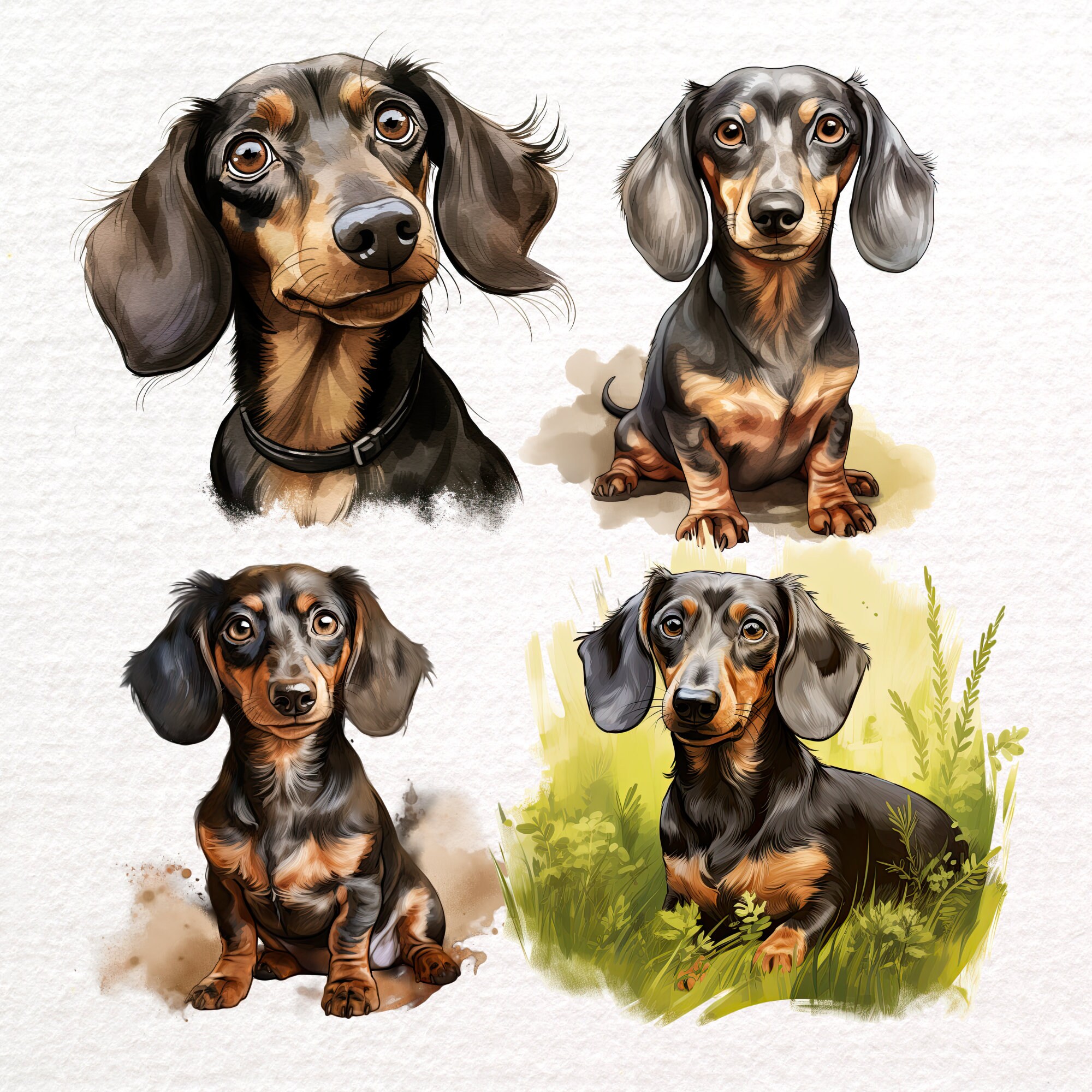 Dachshund Cliparts, 12 Cute, Quirky, Watercolor Sublimation Designs ...