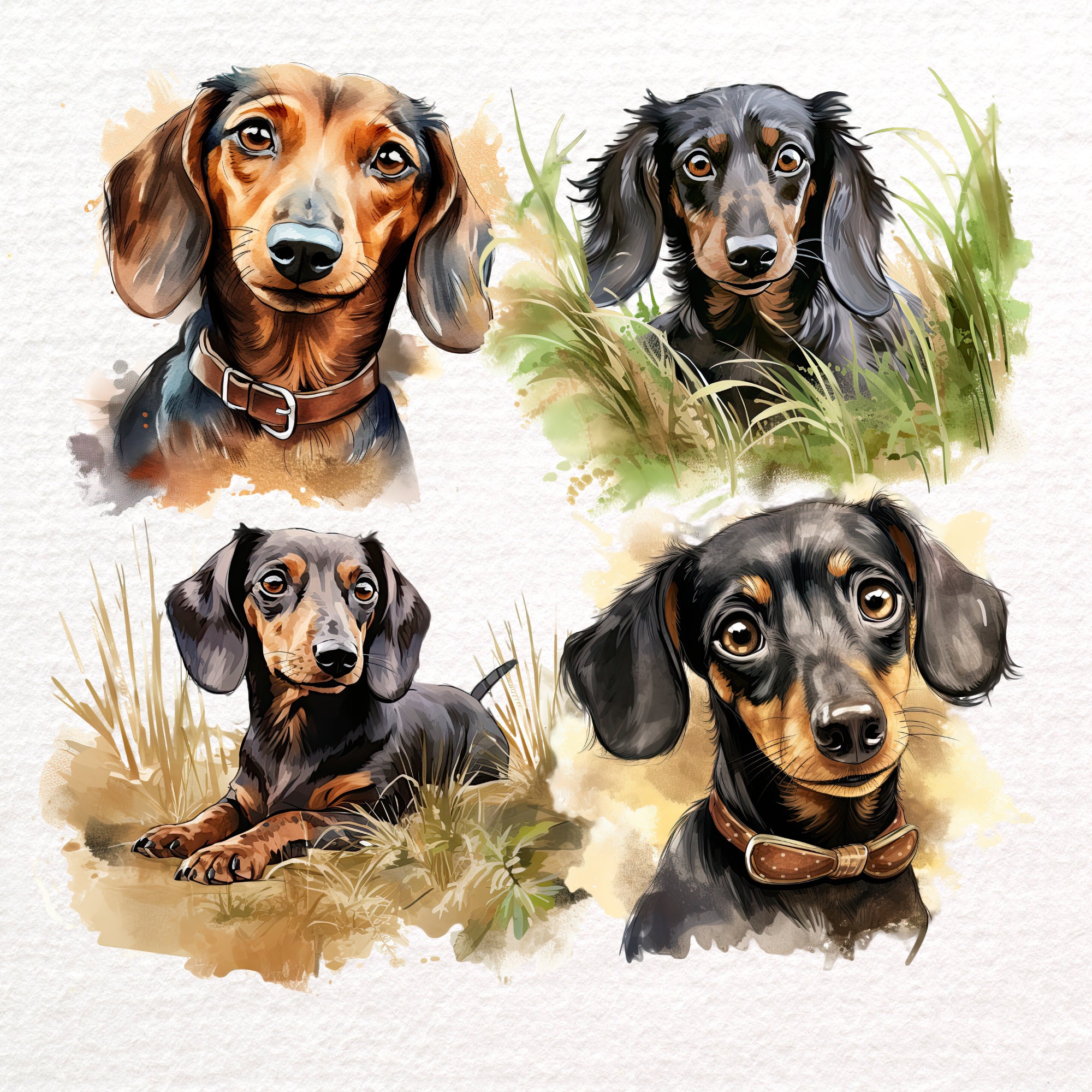 Dachshund Cliparts, 12 Cute, Quirky, Watercolor Sublimation Designs ...