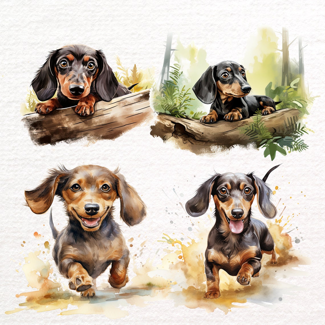 Dachshund Cliparts, 12 Cute, Quirky, Watercolor Sublimation Designs ...