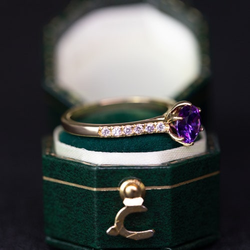 Vintage 1CT Purple Spinel Engagement Ring Art Deco Diamond Engagement Ring Round Cut 6.5MM Spinel Ring Yellow Gold Moissanite ring For Women shops