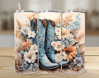 Teal Cowboy Boots Tumbler | 20oz Skinny Tumbler | Skinny Tumbler | 20oz Cowgirl Tumbler | Tumbler for Girls