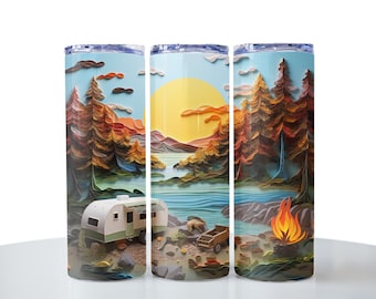 Camping Tumbler | 20oz Camping Tumbler | Camping Gift Tumbler | Camper Sunset Tumbler | Adventurous Tumbler | Camping Scene Tumbler