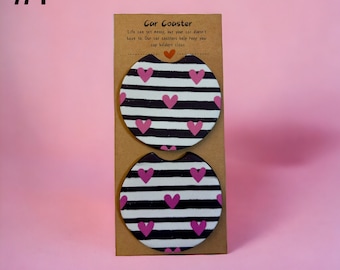 2.75" Heart Car Coaster | Car Coasters | Heart Car Coasters | Set of 2 | Car Accessories | Cup Holder Car Coasters