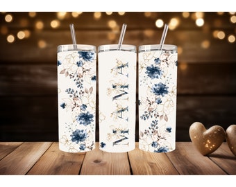 Mama Floral Tumbler | 20oz Flower Tumbler | Blue and Pink Floral Gift Tumbler | Gifts for Her | Elegant Flower Tumbler|Floral Skinny Tumbler