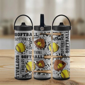 Softball Tumbler | 20oz Softball Tumbler | 20oz Flip Top Straw Tumbler with Handle | Sports Skinny Tumbler | Softball Sports Bottle