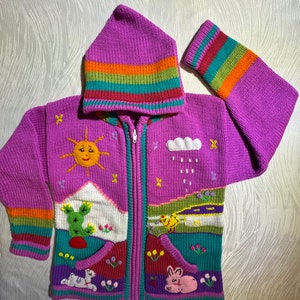 Children peruvian hoodie sweater, embroidered sweater, kid cardigan, fall winter sweater for kids, cute baby sweater, handmade sweater.