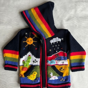 Children peruvian hoodie sweater, embroidered sweater, kid cardigan, fall winter sweater for kids, cute baby sweater, handmade sweater.