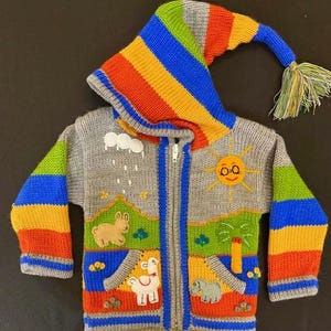 Children Peruvian Hoodie Sweater, embroidered sweater, kid cardigan, handmade, cute baby sweater.