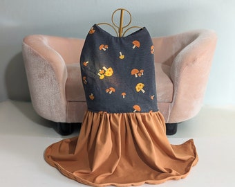 Grey and Orange Mushroom Dog Dress| Causal jersey knit halter| x-small, small, medium, large, x-large