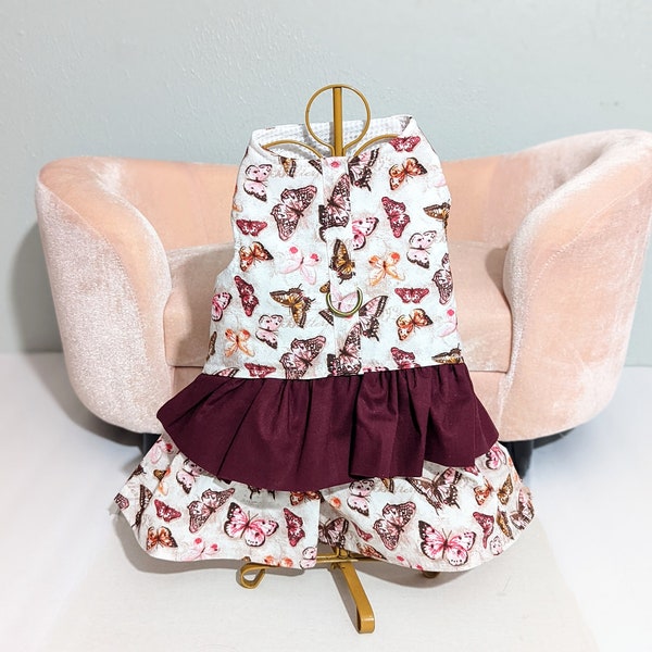 Red Butterfly dog harness dress | cotton mesh pet halter skirt | x-small
